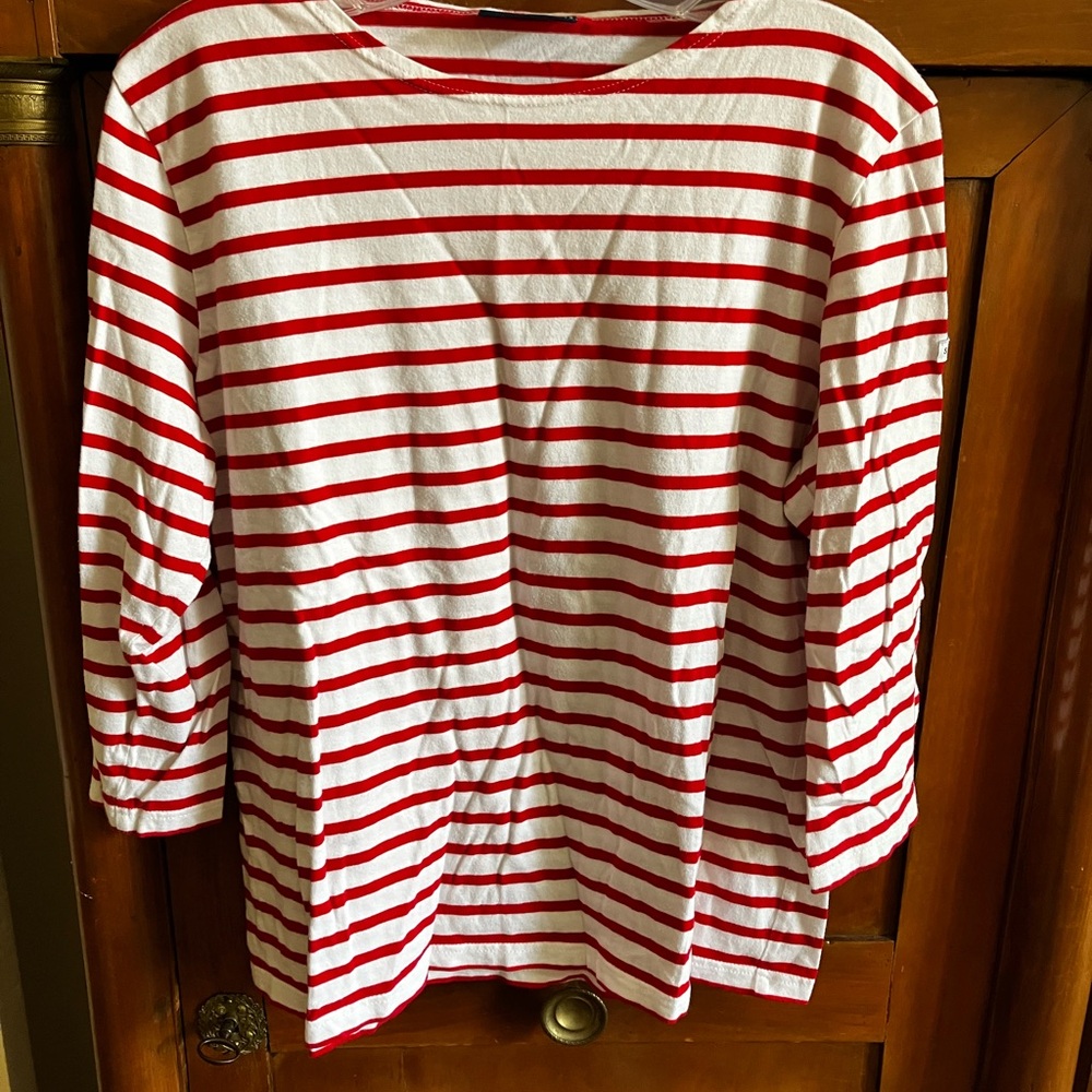 Saint James Red and White Striped meridame 3/4 sleeve top Sz US 16 F48